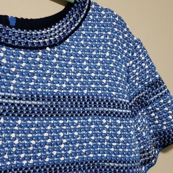 ST. John Engineered Coastal Texture Tweed Knit Dress Blue Size 10 - Picture 7 of 15